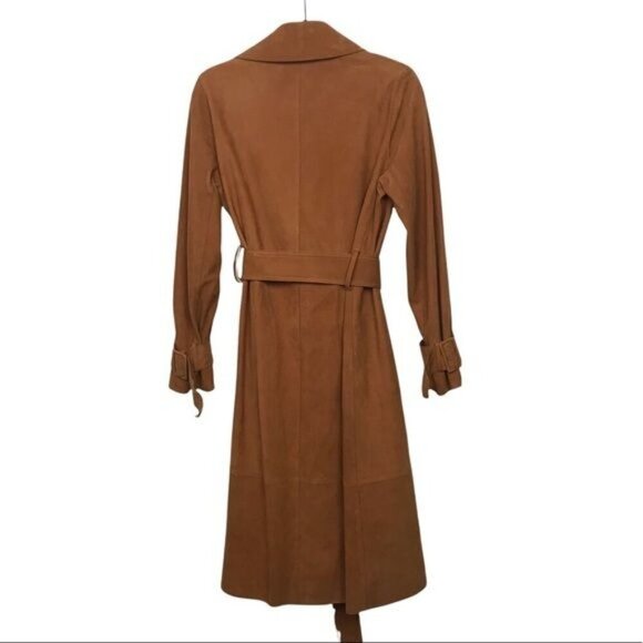 Vince Tan Suede Leather Belted Trench Coat Medium - Picture 3 of 16